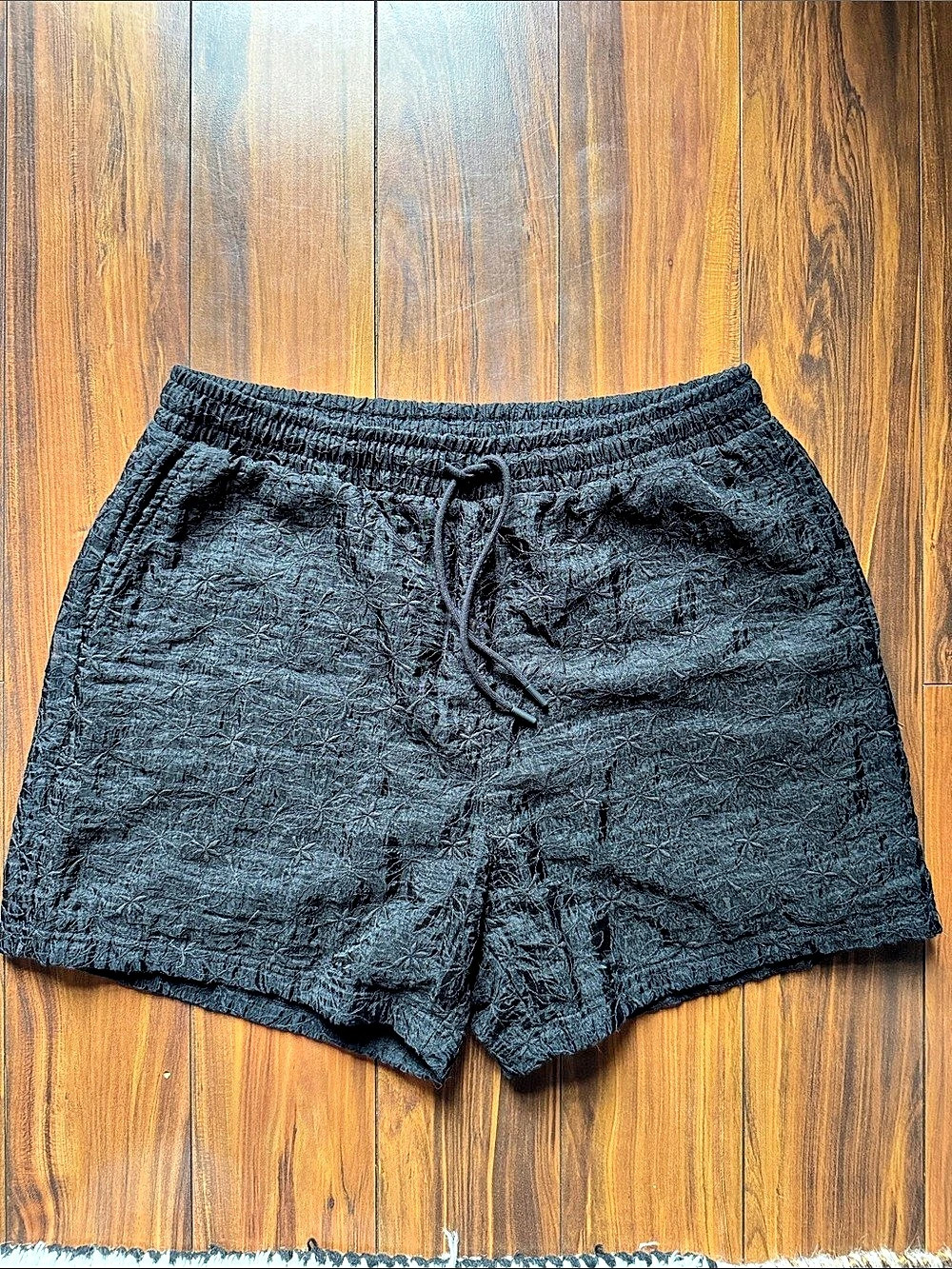 sundae school “Black Double Layered Checkered Lace Shorts” - Large - Like New